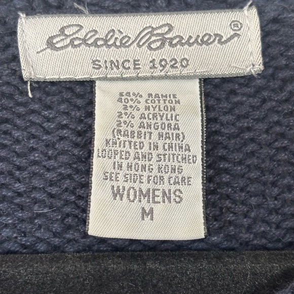 Eddie Bauer THICK Navy and Rabbit Hair White Snowflake Cardigan Medium - Picture 3 of 4